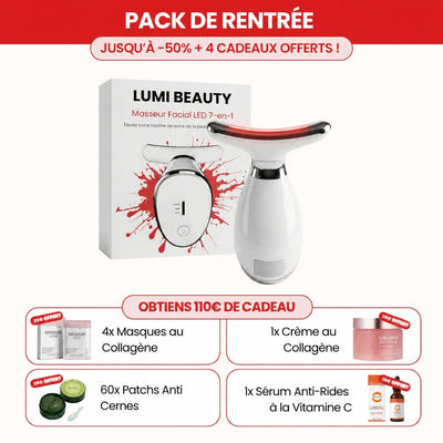Coffret Lumi Beauty : appareil LED EMS et 4 soins offerts (masques, patchs, sérum, crème)